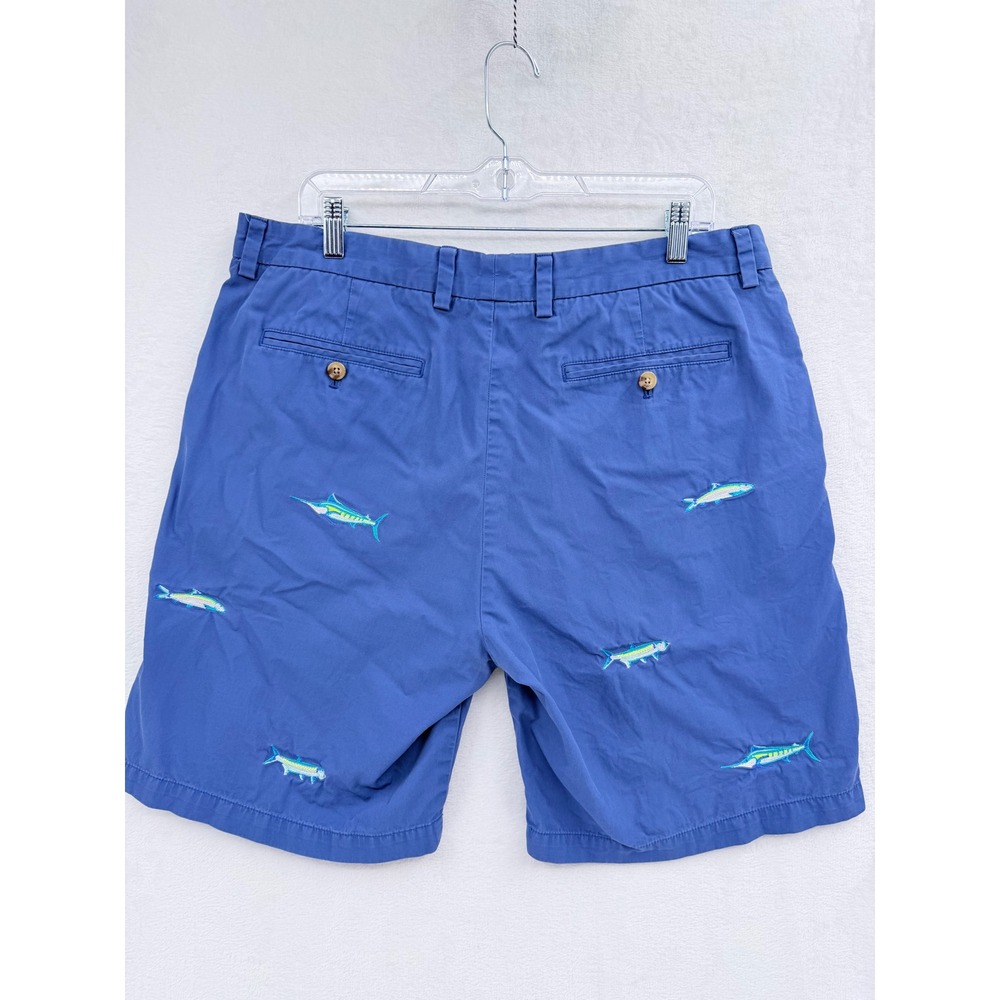 Vineyard Vines Mens 36 Blue Embroidered Fish Chino Shorts Marlin Tarpon Cotton - Picture 2 of 6